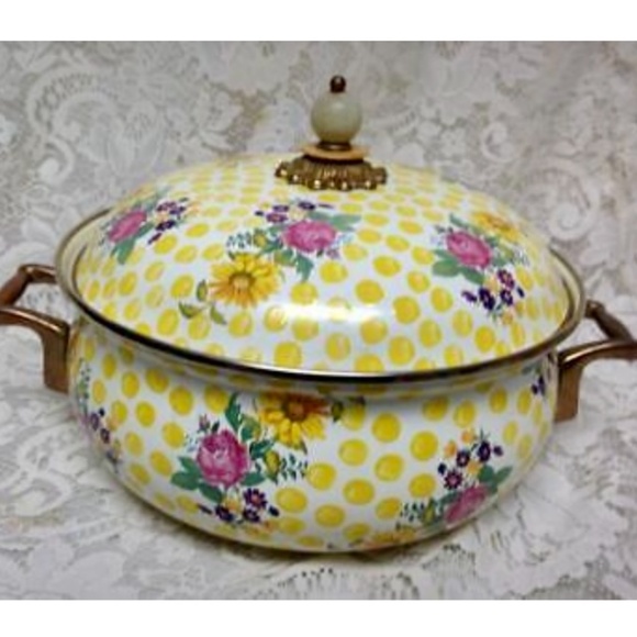 MacKenzie Childs Buttercup 4pc Enamel Cookware -5qts Covered Pot and Skillet - Picture 2 of 9